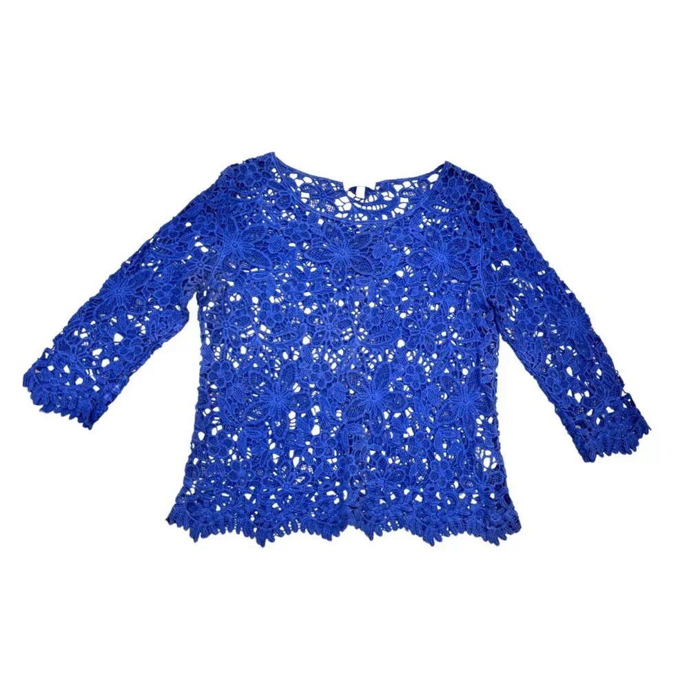 dELiA's Vintage Y2K Crochet Lace Top Royal Blue Size Small